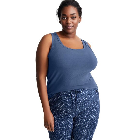 NWT State Of Day Womens Ribbed Sleep Tank Top 100180162WN Nightfall Blue 1X - Picture 1 of 5